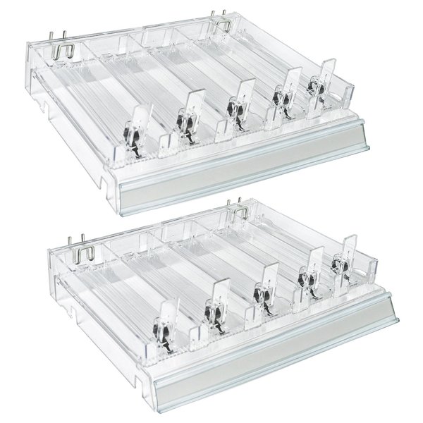 Azar Displays Adjustable Short Divider Bin Cosmetic Tray w Pushers - Customize Slot Size to Product, Clear, 2-Pack 225830-SHORT-CLR-2PK
